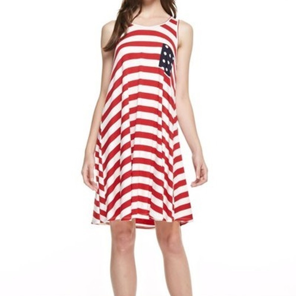 Americana Striped A-Line Dress Blue Dotted Fringe